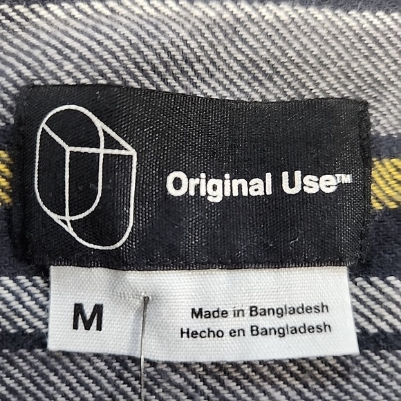 Original Use Button Up Grey/Yellow Stripes Flannel Hoodie Men's‎ M - Picture 3 of 7